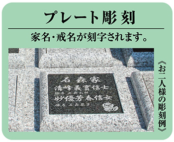 プレート彫刻、家名・戒名が刻字されます。